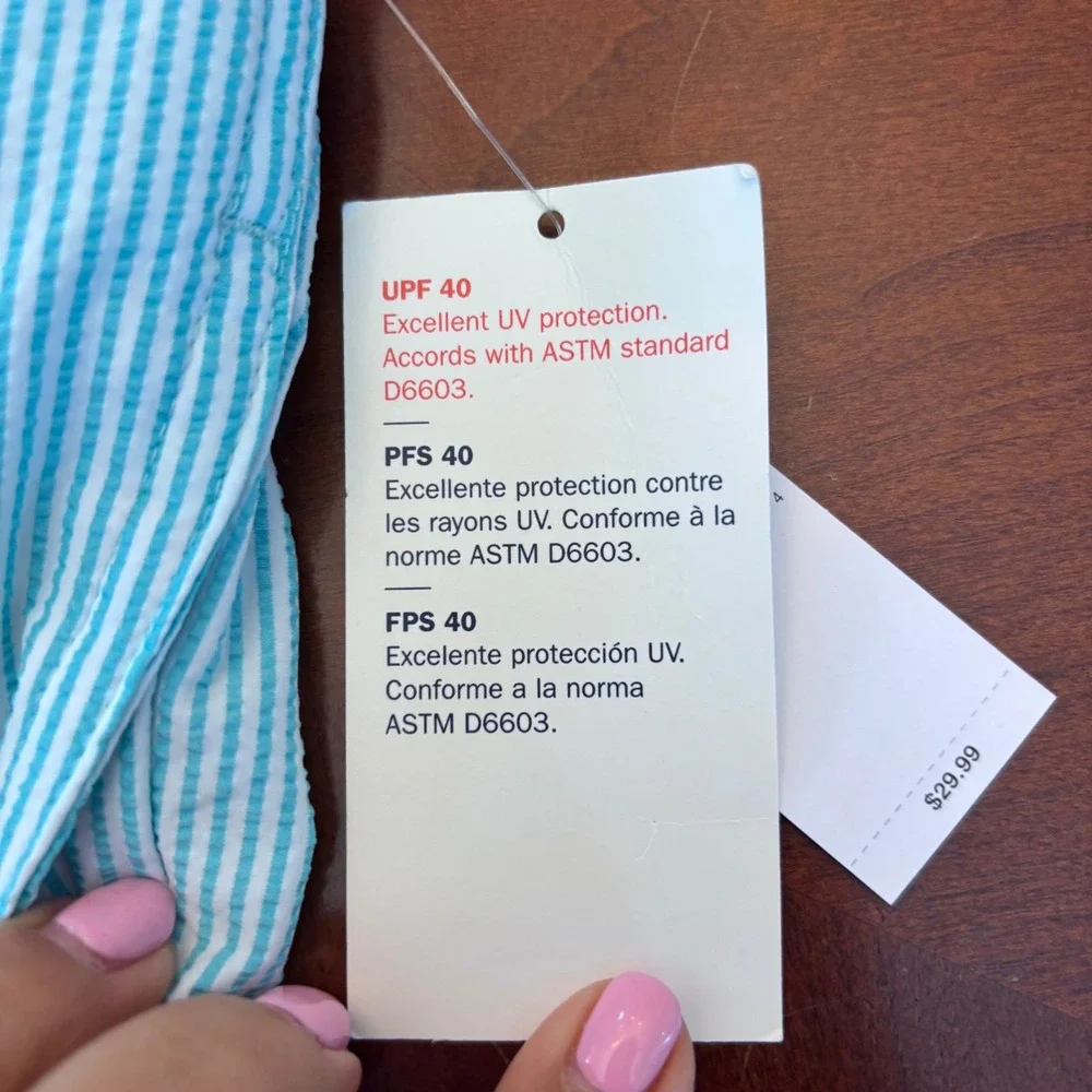 NEW | Old Navy | Mens L‎ | Blue&White Seersucker Striped Swim Trunks UPF 40